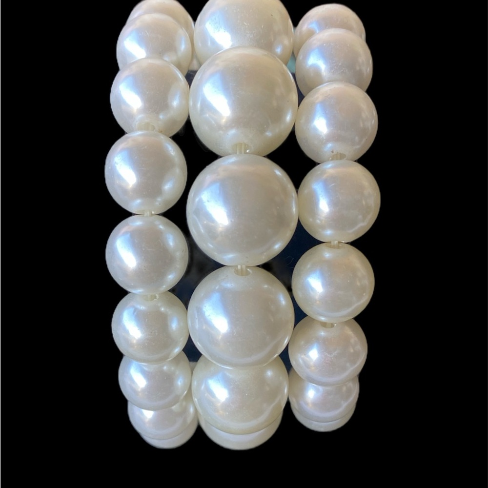 White Pearl Triple Strand Bracelet